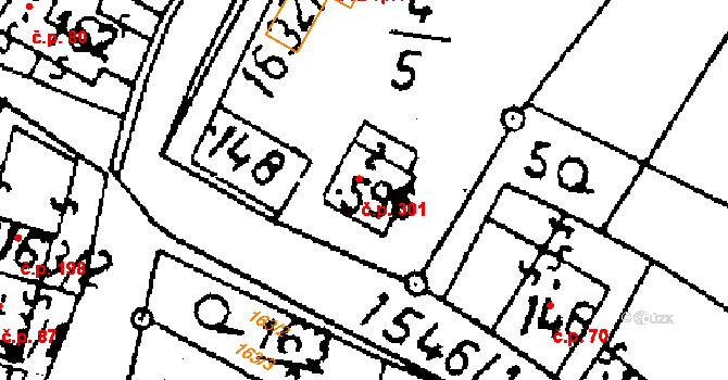 Zbraslavice 301 na parcele st. 596 v KÚ Zbraslavice, Katastrální mapa
