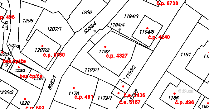 Jihlava 4327 na parcele st. 1192 v KÚ Jihlava, Katastrální mapa