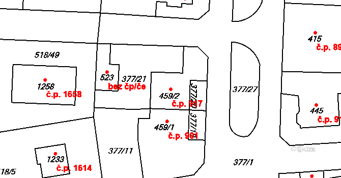 Hostivice 917 na parcele st. 459/2 v KÚ Litovice, Katastrální mapa