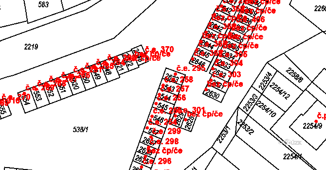 Veverská Bítýška 258 na parcele st. 543 v KÚ Veverská Bítýška, Katastrální mapa