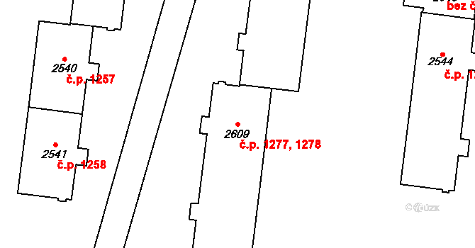 Kyjov 1277,1278 na parcele st. 2609 v KÚ Kyjov, Katastrální mapa