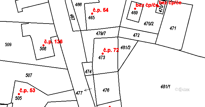 Kvaň 72, Zaječov na parcele st. 473 v KÚ Kvaň, Katastrální mapa