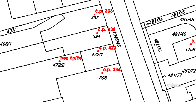 Třebechovice pod Orebem 423 na parcele st. 472/1 v KÚ Třebechovice pod Orebem, Katastrální mapa