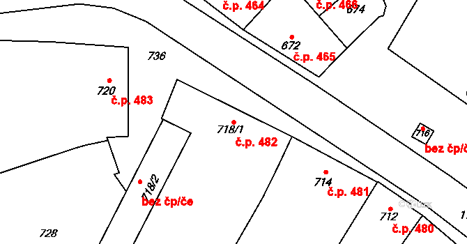 Tučapy 482, Dub nad Moravou na parcele st. 718/1 v KÚ Dub nad Moravou, Katastrální mapa