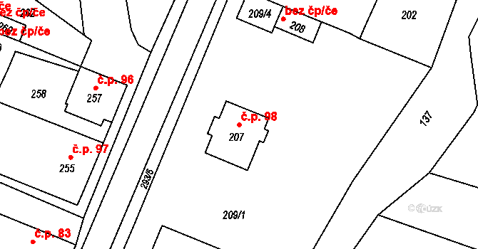 Čechovice 98, Velký Týnec na parcele st. 207 v KÚ Čechovice, Katastrální mapa