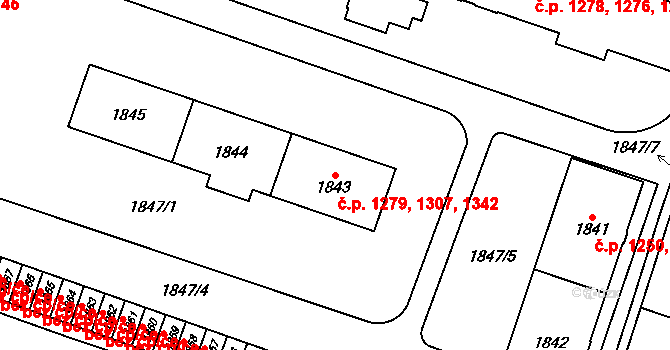 Šternberk 1279,1307,1342 na parcele st. 1843 v KÚ Šternberk, Katastrální mapa