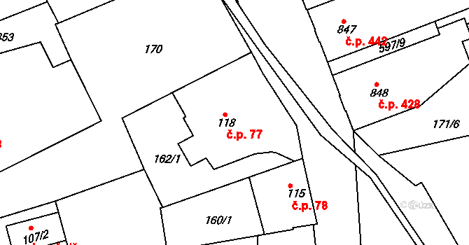 Cvikov I 77, Cvikov na parcele st. 118 v KÚ Cvikov, Katastrální mapa