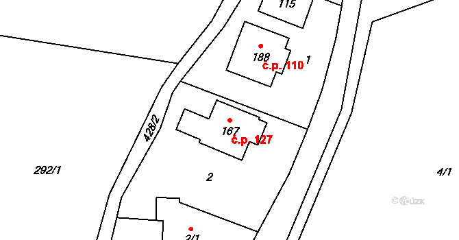 Lounky 127, Chodouny na parcele st. 167 v KÚ Lounky, Katastrální mapa
