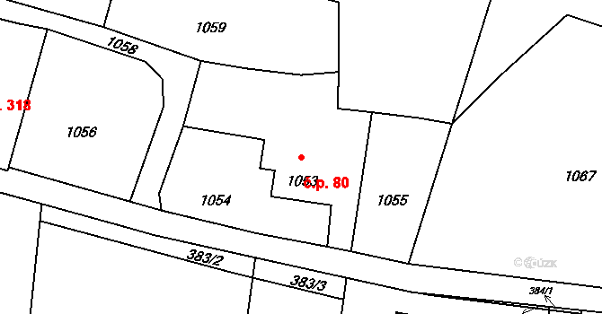 Lutyně 80, Orlová na parcele st. 1053 v KÚ Horní Lutyně, Katastrální mapa