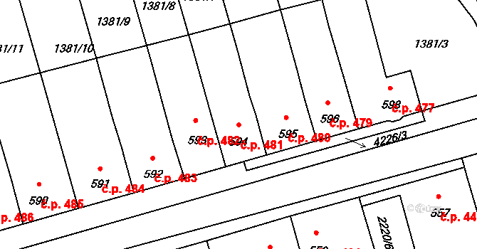 Kardašova Řečice 481 na parcele st. 594 v KÚ Kardašova Řečice, Katastrální mapa