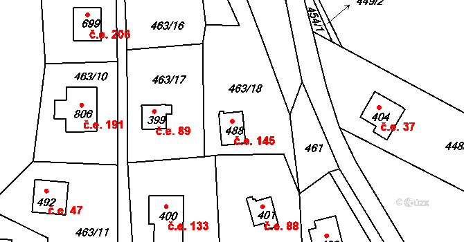 Pastviny 145 na parcele st. 488 v KÚ Pastviny u Klášterce nad Orlicí, Katastrální mapa