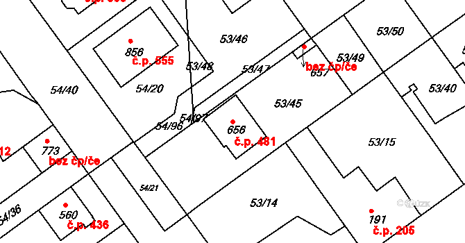 Litol 481, Lysá nad Labem na parcele st. 656 v KÚ Litol, Katastrální mapa