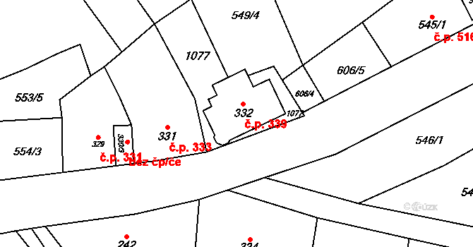 Kovářská 339 na parcele st. 332 v KÚ Kovářská, Katastrální mapa