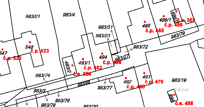 Bohosudov 484, Krupka na parcele st. 494 v KÚ Bohosudov, Katastrální mapa