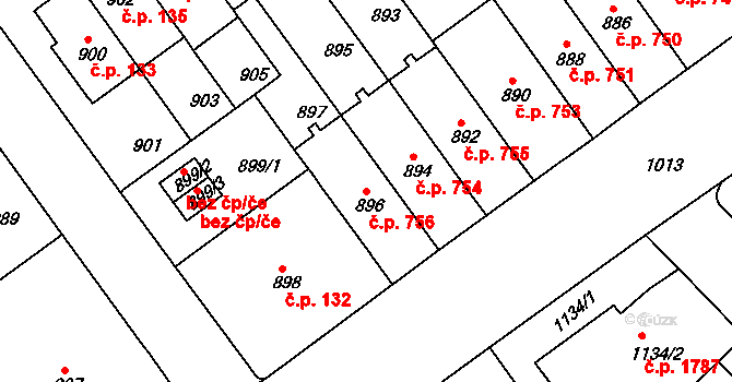 Černá Pole 756, Brno na parcele st. 896 v KÚ Černá Pole, Katastrální mapa