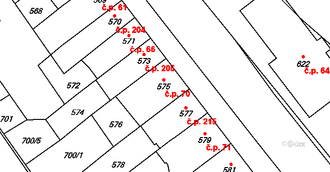 Medlánky 70, Brno na parcele st. 575 v KÚ Medlánky, Katastrální mapa