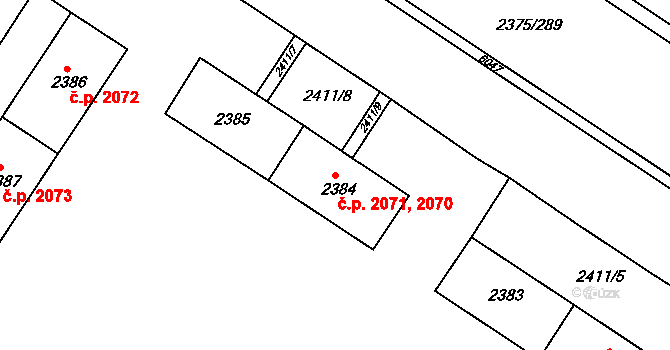 Žabovřesky 2070,2071, Brno na parcele st. 2384 v KÚ Žabovřesky, Katastrální mapa
