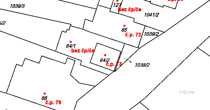 Žabovřesky 73 na parcele st. 64/2 v KÚ Žabovřesky u Českých Budějovic, Katastrální mapa