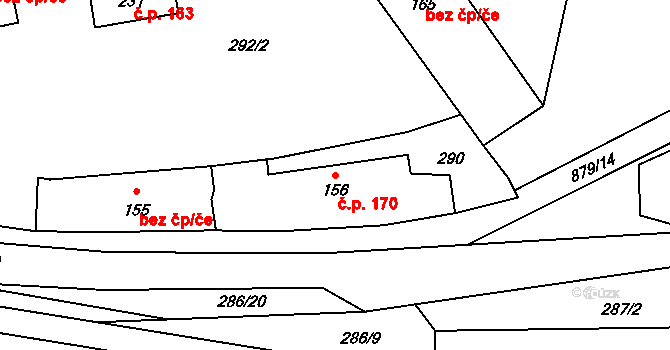 Hořepník 170 na parcele st. 156 v KÚ Hořepník, Katastrální mapa
