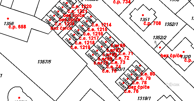 Pelhřimov 69 na parcele st. 1353/14 v KÚ Pelhřimov, Katastrální mapa