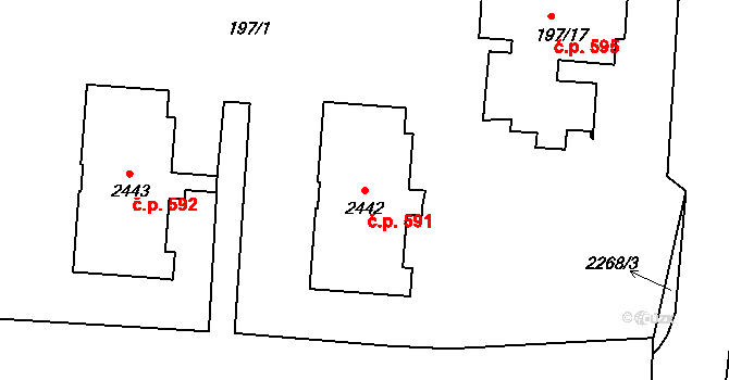 Volyně 591 na parcele st. 2442 v KÚ Volyně, Katastrální mapa