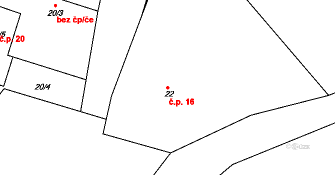 Loužek 16, Cheb na parcele st. 22 v KÚ Loužek, Katastrální mapa