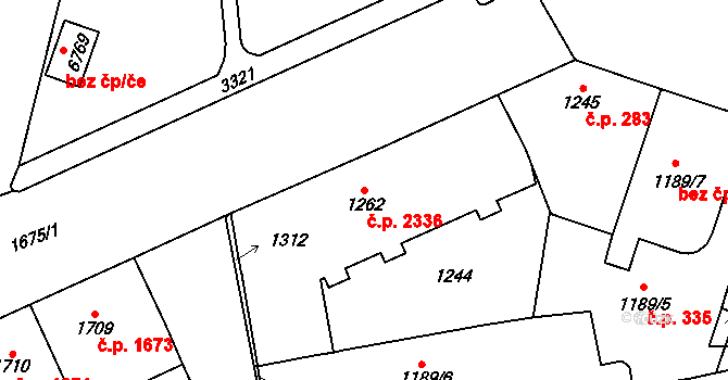 Cheb 2336 na parcele st. 1262 v KÚ Cheb, Katastrální mapa