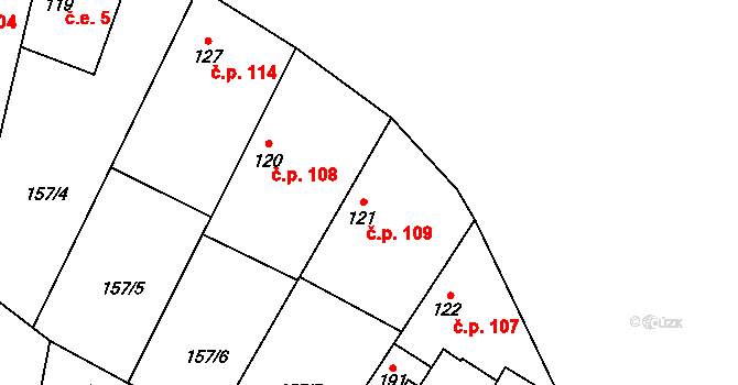 Žabonosy 109 na parcele st. 121 v KÚ Žabonosy, Katastrální mapa