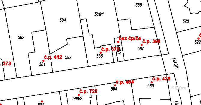 Řeporyje 370, Praha na parcele st. 585 v KÚ Řeporyje, Katastrální mapa