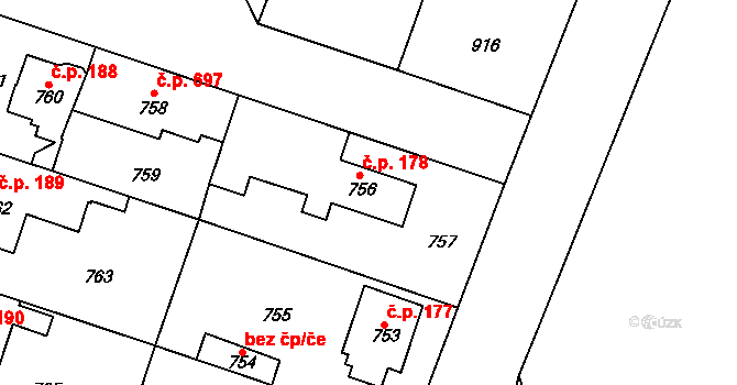 Satalice 178, Praha na parcele st. 756 v KÚ Satalice, Katastrální mapa