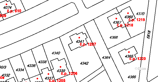 Záběhlice 1207, Praha na parcele st. 4341 v KÚ Záběhlice, Katastrální mapa