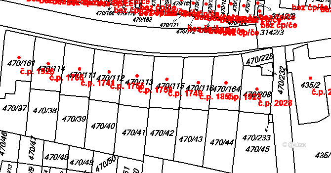 Krč 1749, Praha na parcele st. 470/115 v KÚ Krč, Katastrální mapa