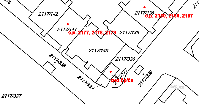 Chodov 2166,2167,2180, Praha na parcele st. 2117/140 v KÚ Chodov, Katastrální mapa