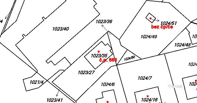 Příbram II 666, Příbram na parcele st. 1023/35 v KÚ Příbram, Katastrální mapa