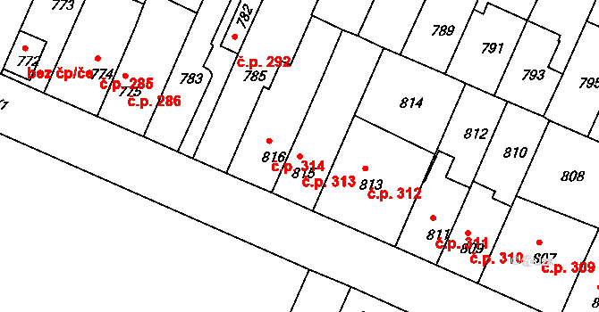 České Budějovice 5 313, České Budějovice na parcele st. 815 v KÚ České Budějovice 5, Katastrální mapa