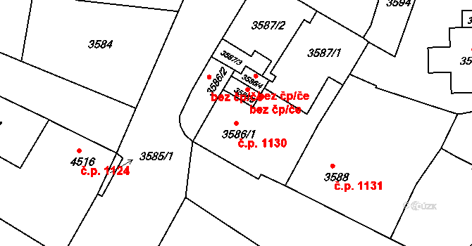 Česká Lípa 1130 na parcele st. 3586/1 v KÚ Česká Lípa, Katastrální mapa