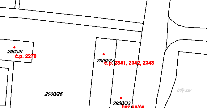 Česká Lípa 2341,2342,2343 na parcele st. 2900/27 v KÚ Česká Lípa, Katastrální mapa