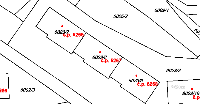 Chomutov 5267 na parcele st. 6023/8 v KÚ Chomutov I, Katastrální mapa