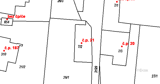 Chotěvice 21 na parcele st. 7/2 v KÚ Chotěvice, Katastrální mapa