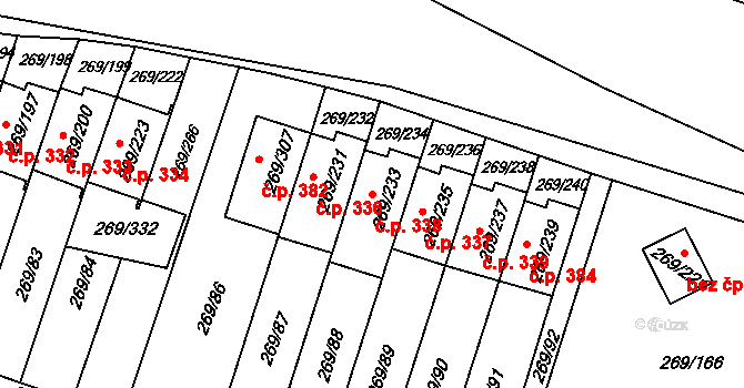 Pražské Předměstí 338, Bílina na parcele st. 269/233 v KÚ Bílina, Katastrální mapa