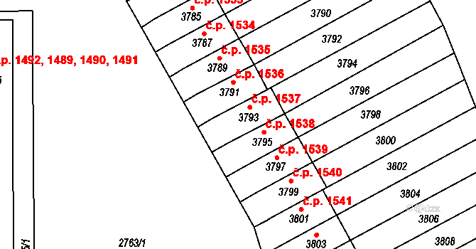 Šlapanice 1537 na parcele st. 3793 v KÚ Šlapanice u Brna, Katastrální mapa