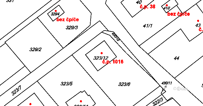Ráj 1016, Karviná na parcele st. 323/12 v KÚ Ráj, Katastrální mapa