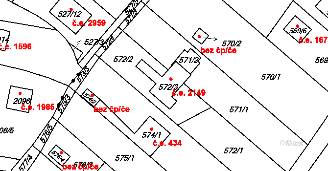 Doudlevce 2149, Plzeň na parcele st. 572/3 v KÚ Doudlevce, Katastrální mapa