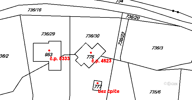 Kokonín 4623, Jablonec nad Nisou na parcele st. 775 v KÚ Kokonín, Katastrální mapa