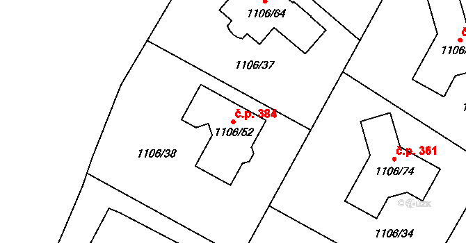 Senec 384, Zruč-Senec na parcele st. 1106/52 v KÚ Senec u Plzně, Katastrální mapa