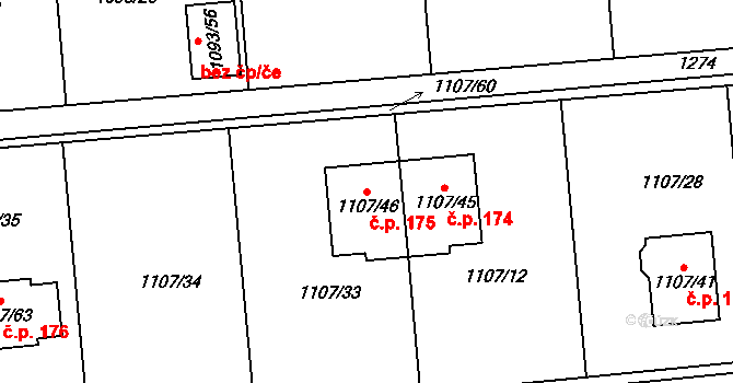 Citonice 175 na parcele st. 1107/46 v KÚ Citonice, Katastrální mapa