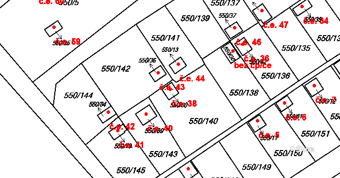 Ráj 38, Karviná na parcele st. 550/80 v KÚ Ráj, Katastrální mapa