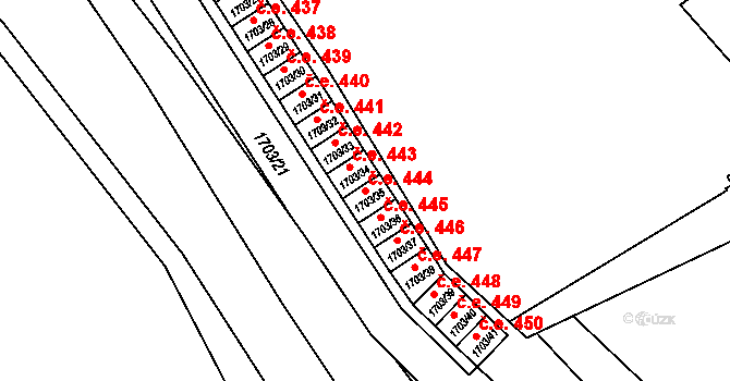 Podbořany 444 na parcele st. 1703/35 v KÚ Podbořany, Katastrální mapa