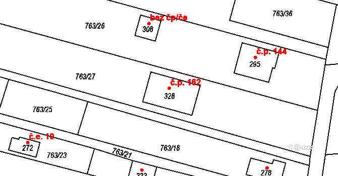 Březina 162 na parcele st. 328 v KÚ Březina u Rokycan, Katastrální mapa
