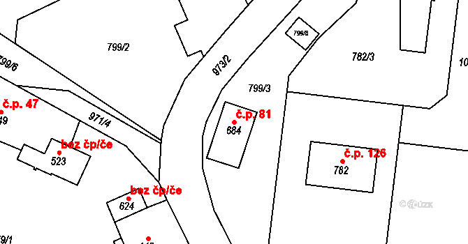 Halouny 81, Svinaře na parcele st. 684 v KÚ Svinaře, Katastrální mapa